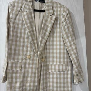 Zara Beige Plaid Blazer